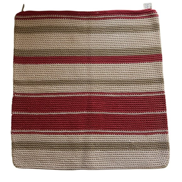 The Sak Home Striped Crochet Zippered Pillow Cover 18"x18" Burgundy & Tan - Picture 1 of 5